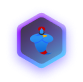 Zeev Form Badge - Genie with crossed arms emoji inside a glowing purple hexagon