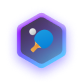 Zeev Table Badge - Table-tennis racket and ball emoji inside a glowing purple hexagon