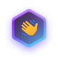Zeev Utils Badge - Waving emoji hand inside a glowing purple hexagon