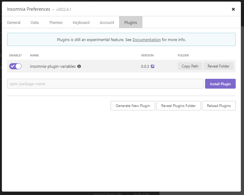 Plugin configuration screen screenshot