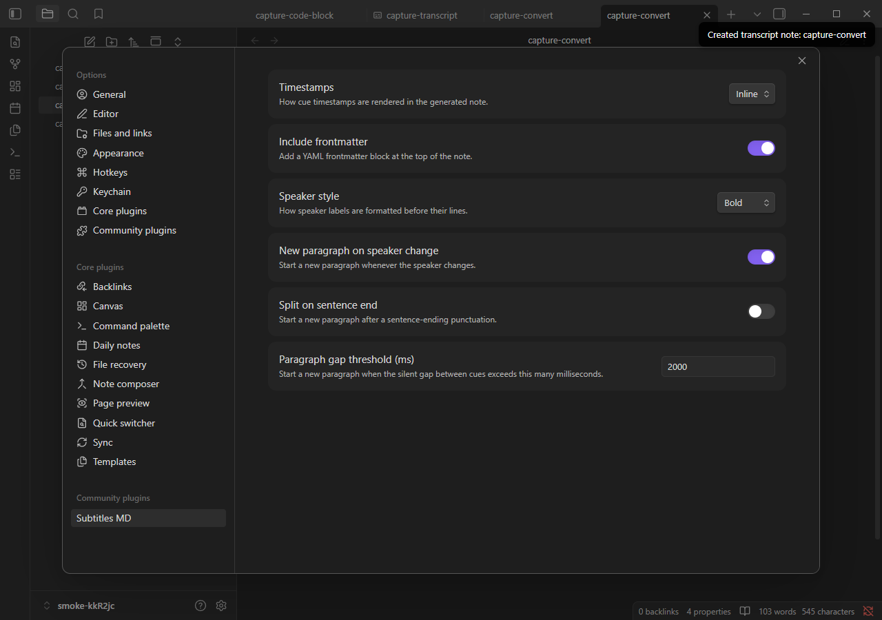 Plugin settings tab