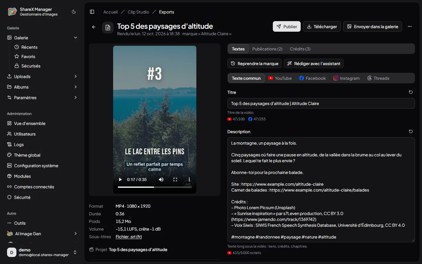 Fiche d’un export