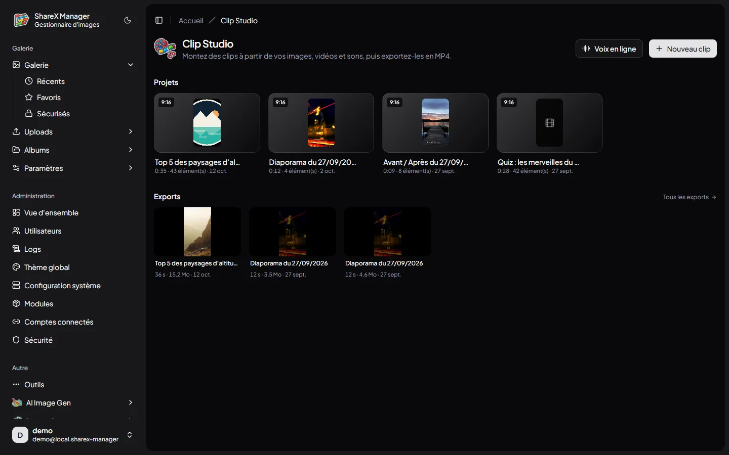 Projets et exports de Clip Studio