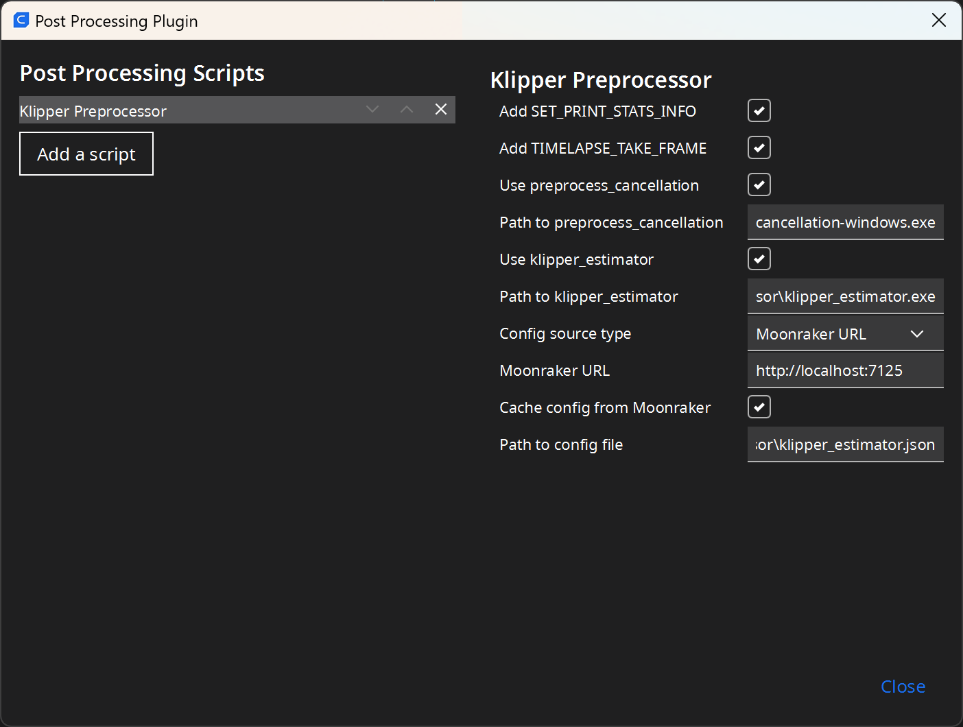 Klipper Preprocessor script for Cura