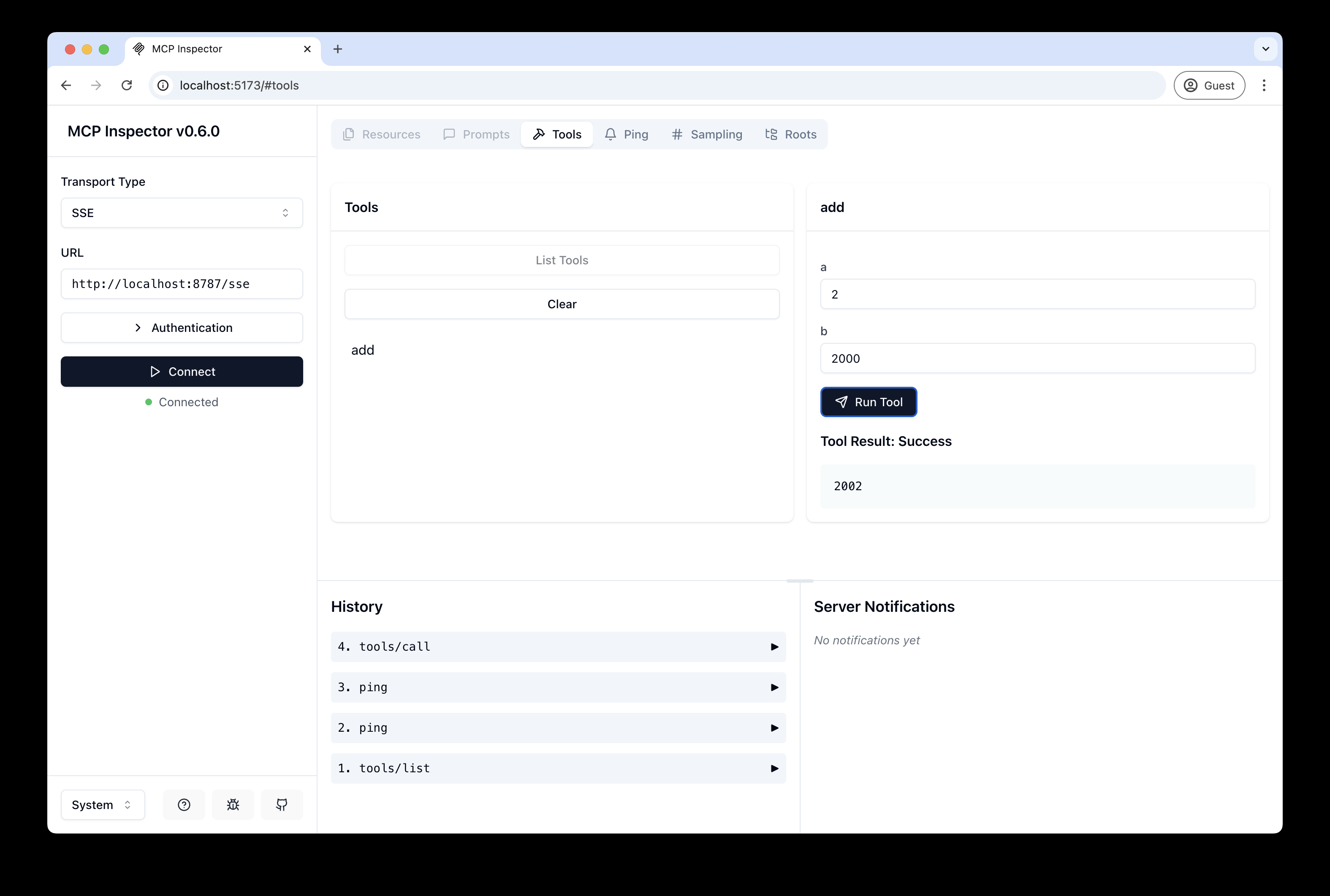 Successful MCP tool call