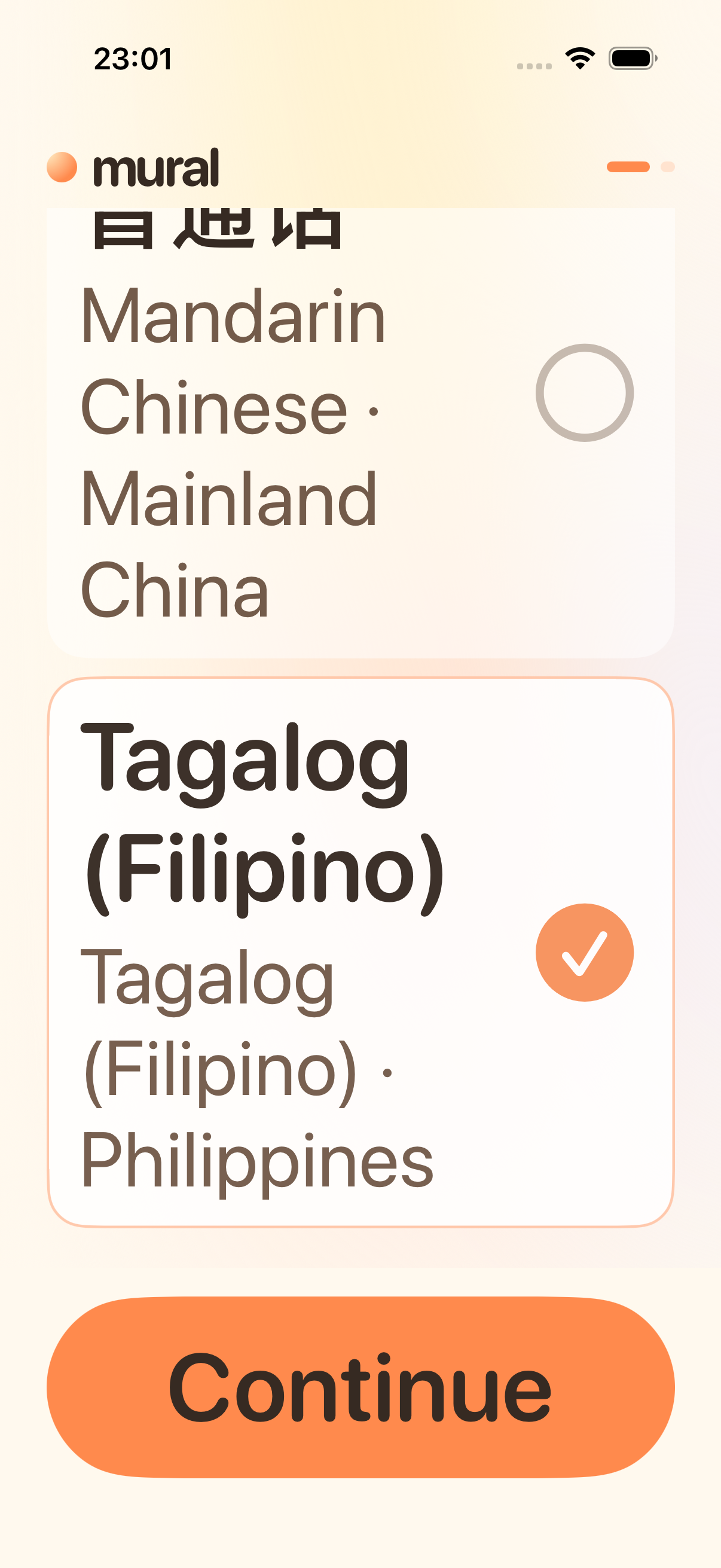 Tagalog selection at maximum accessibility text size