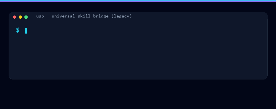 Terminal: usb 0.4.7 (universal-skill-bridge) — frozen in this repository, continues as Universal Systems Bridge at github.com/PeepSick/usbplus