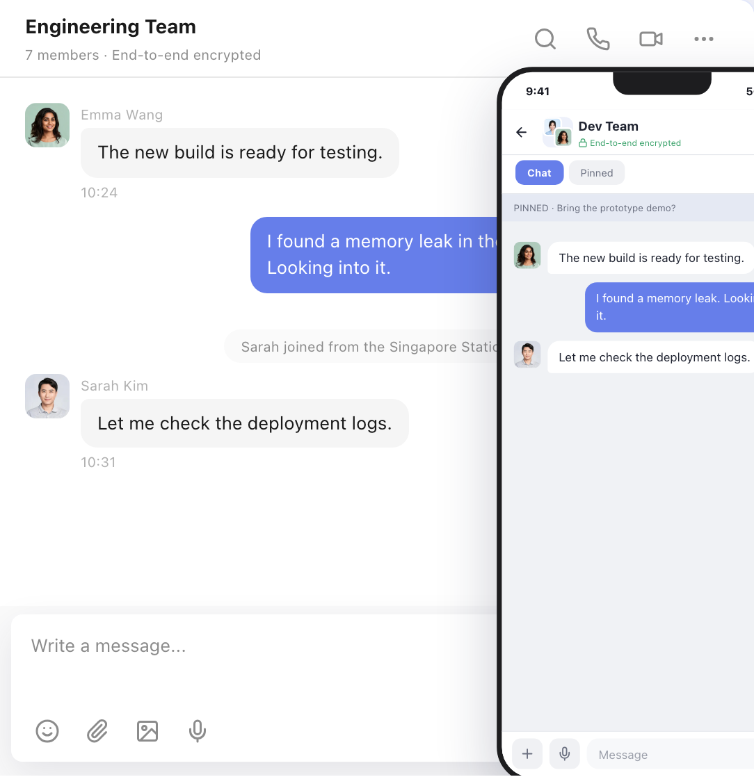Desktop + Mobile Chat — End-to-end encrypted group messaging