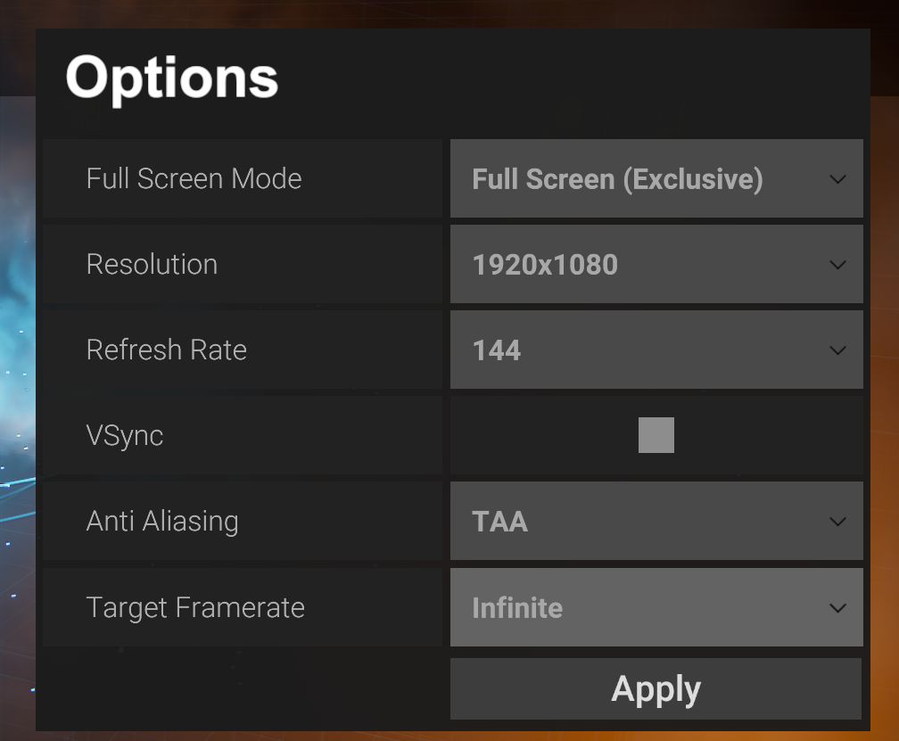 In Game Graphics/Resolution Options - Questions & Answers - Unity