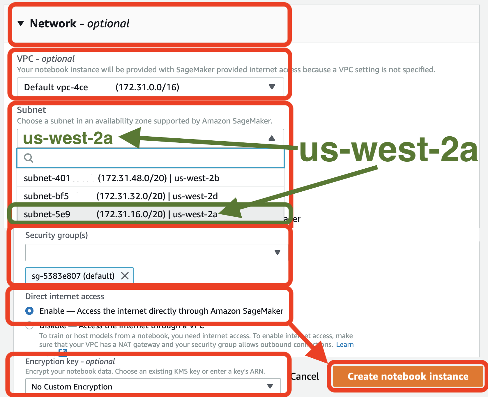 Fill notebook instance