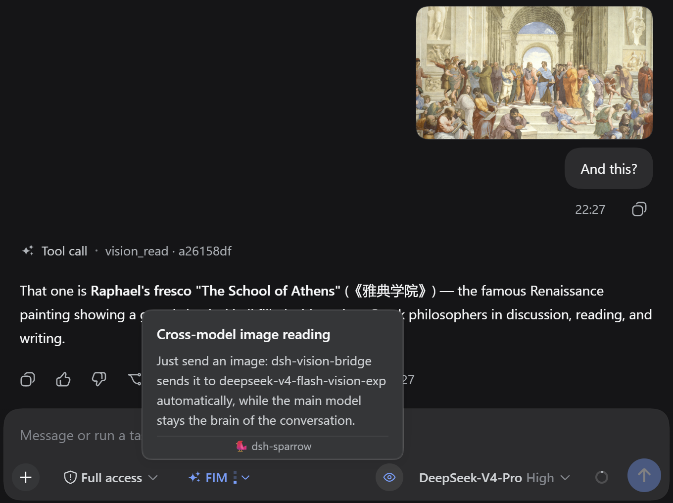 Vision status icon and its tooltip next to the model selector