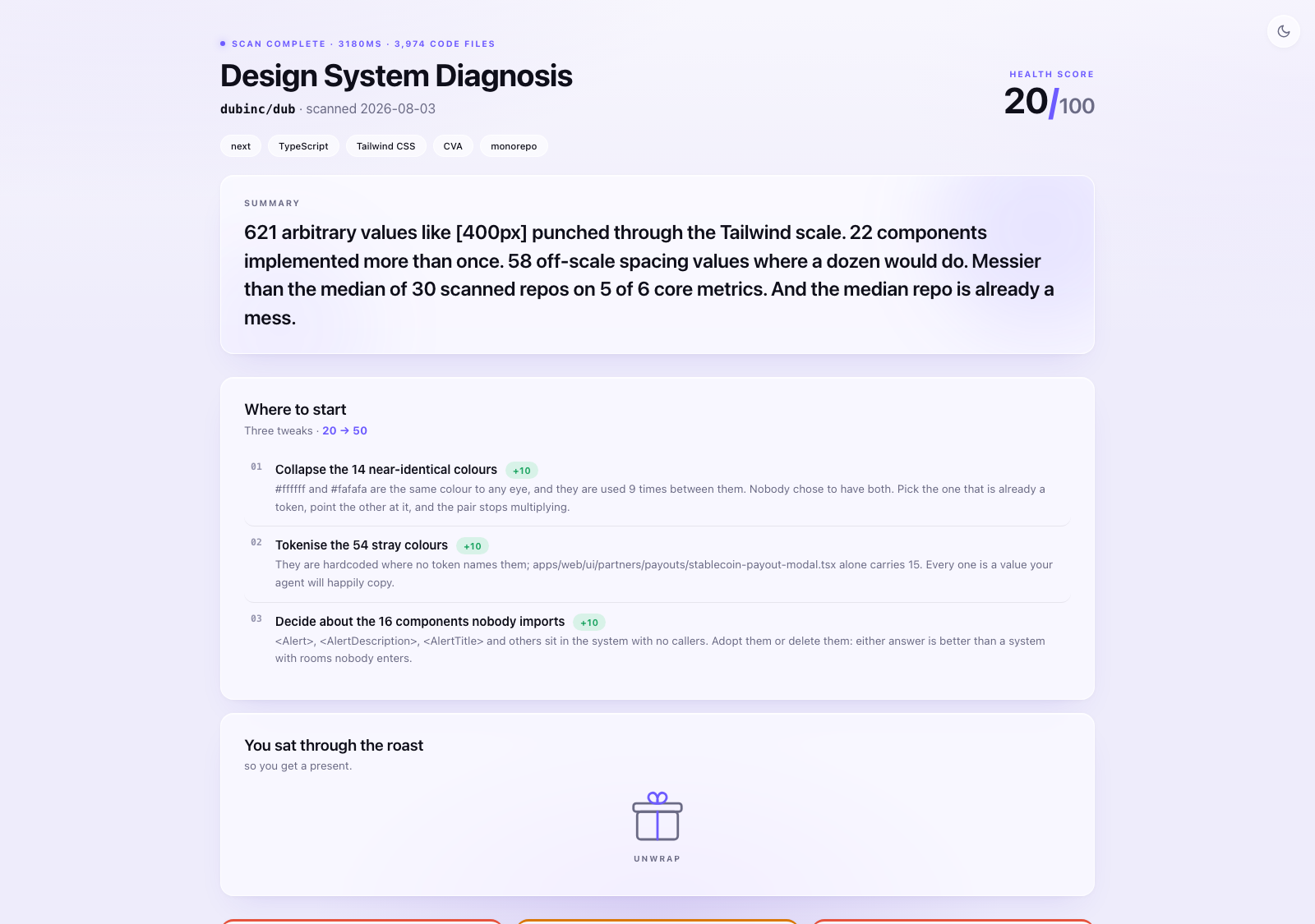 The diagnosis report in light mode