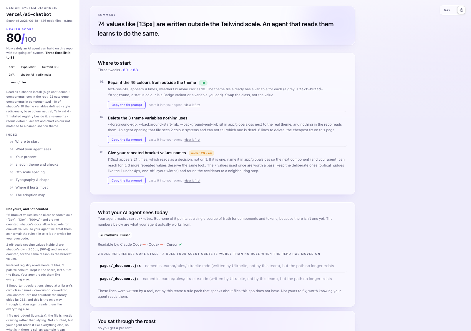 The diagnosis report in light mode