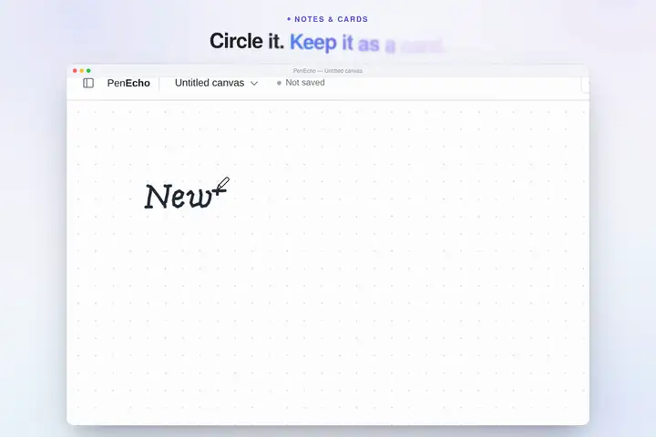 Handwritten notes circled on the canvas become a knowledge card, then appear in the searchable Library
