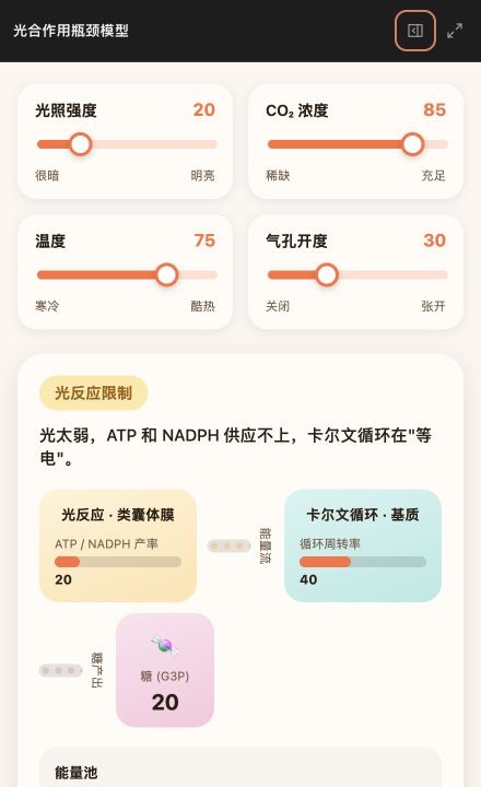 可以改变四个条件的光合作用瓶颈模型