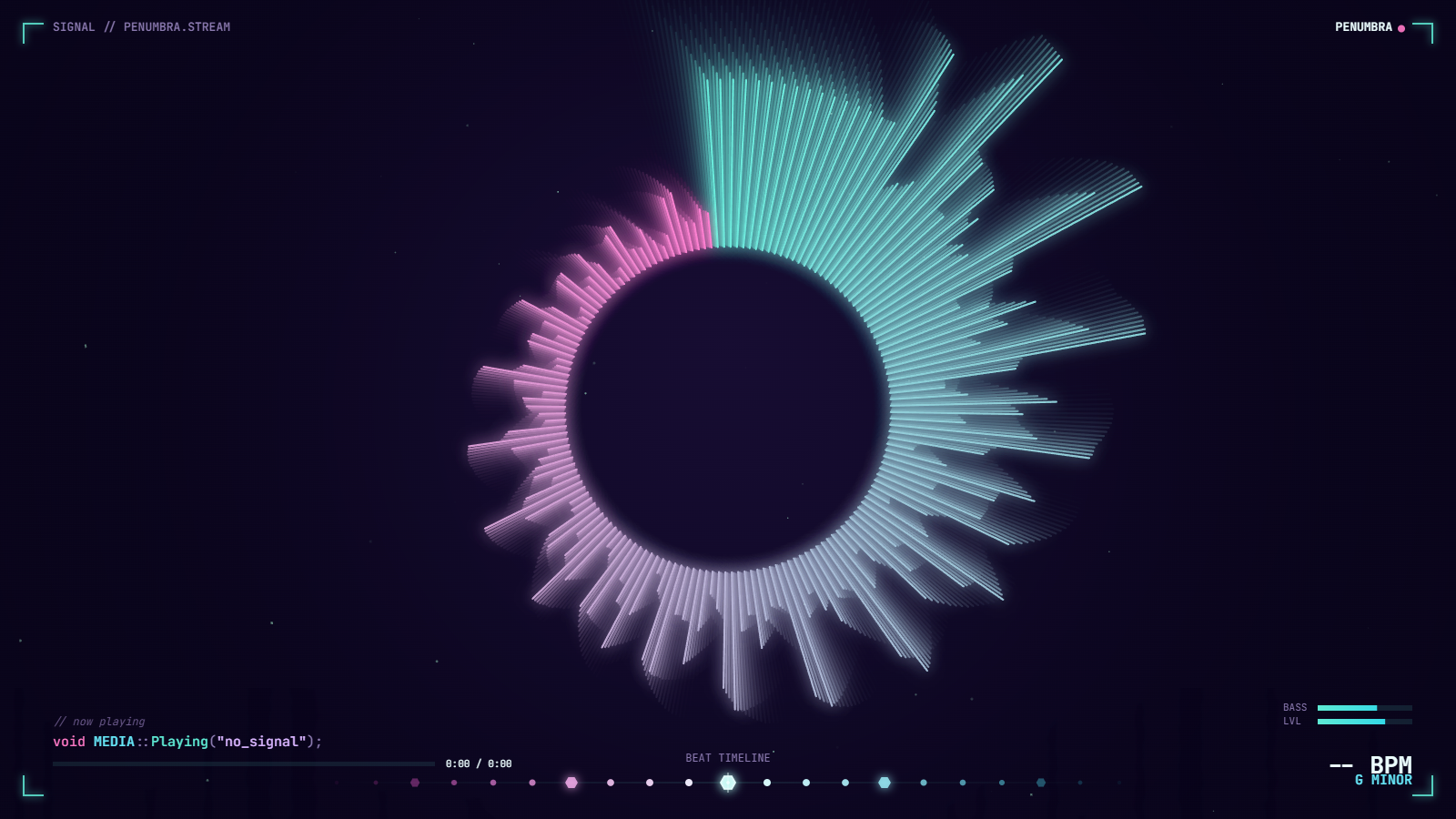 Radial Spectrum — frequency bins drawn as bars sweeping out from the center