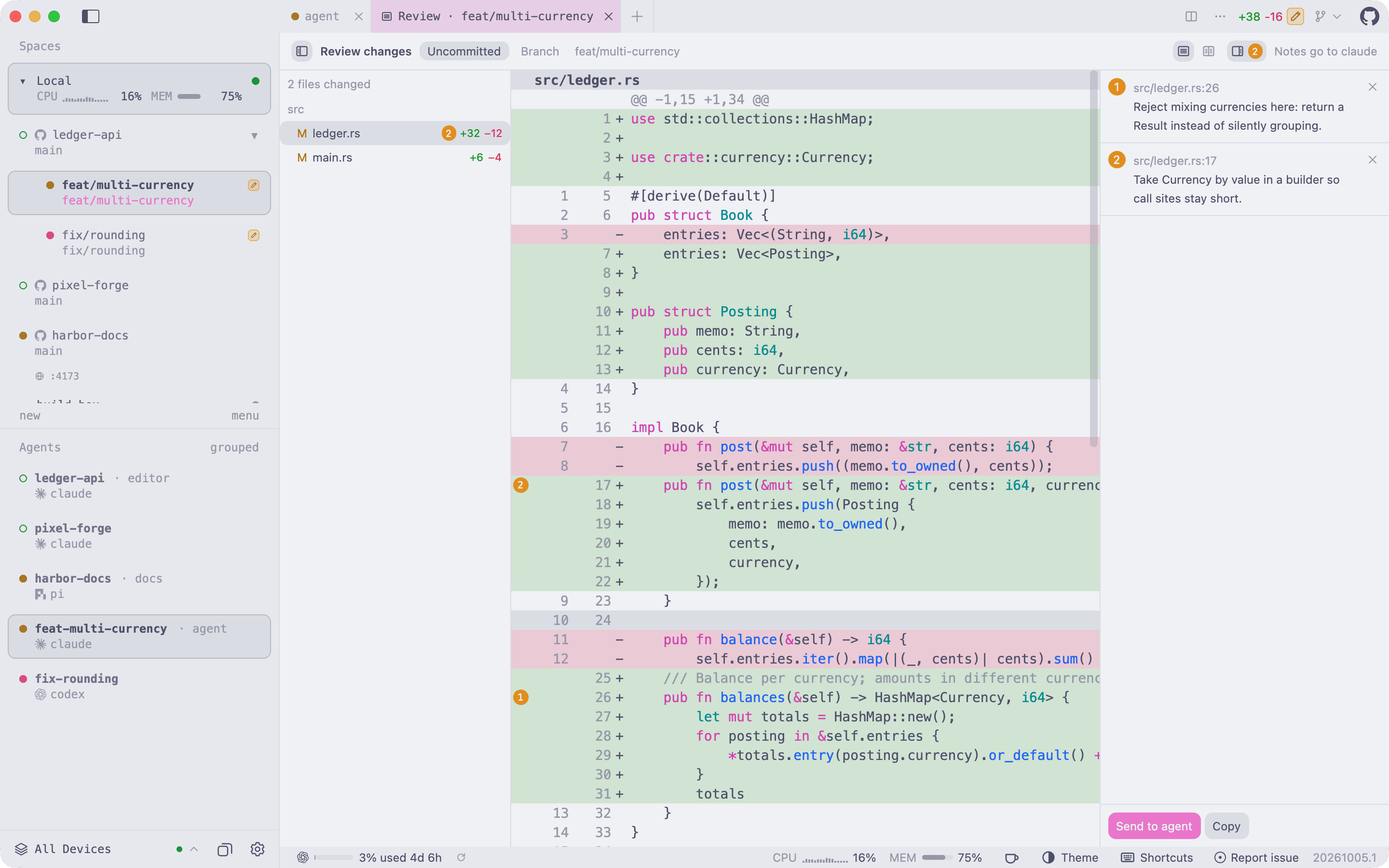 The review tab in the Catppuccin Latte light theme