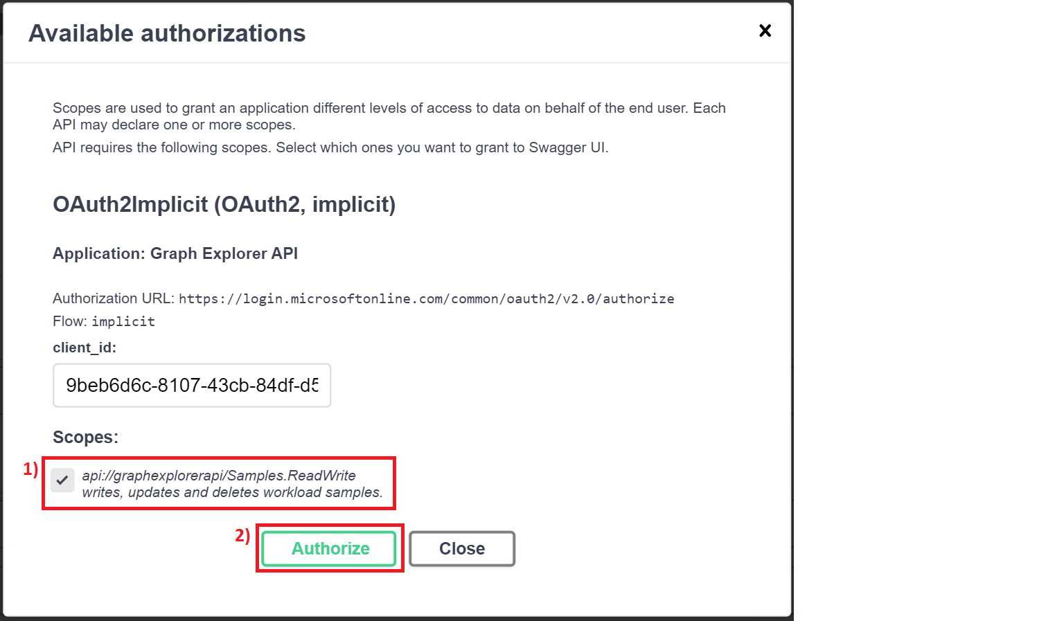 Authorize with client id and scope