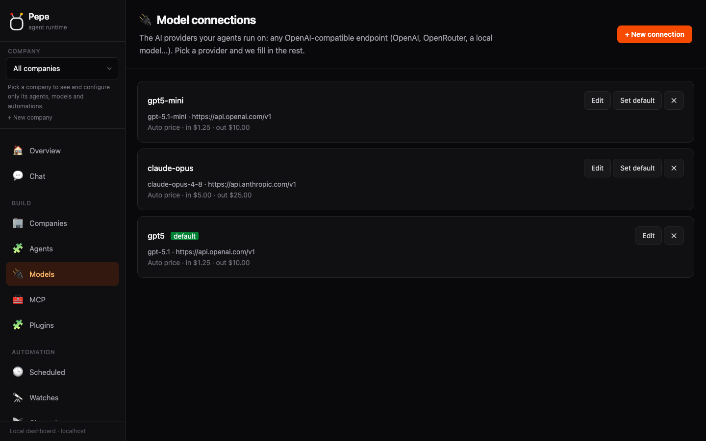 Model connections: any OpenAI-compatible provider