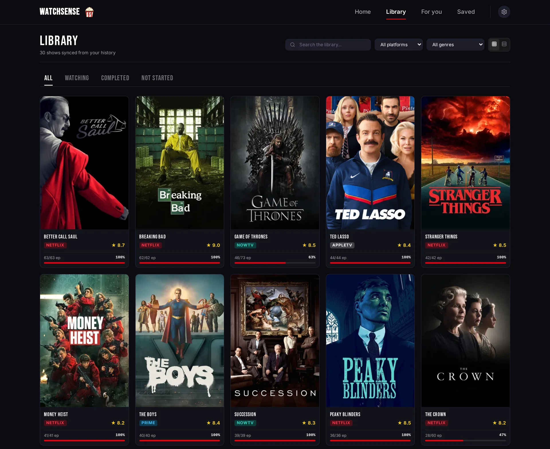 Library: watched series with progress