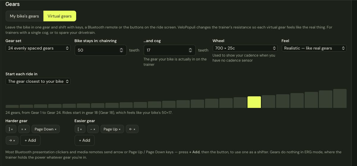 The Gears settings