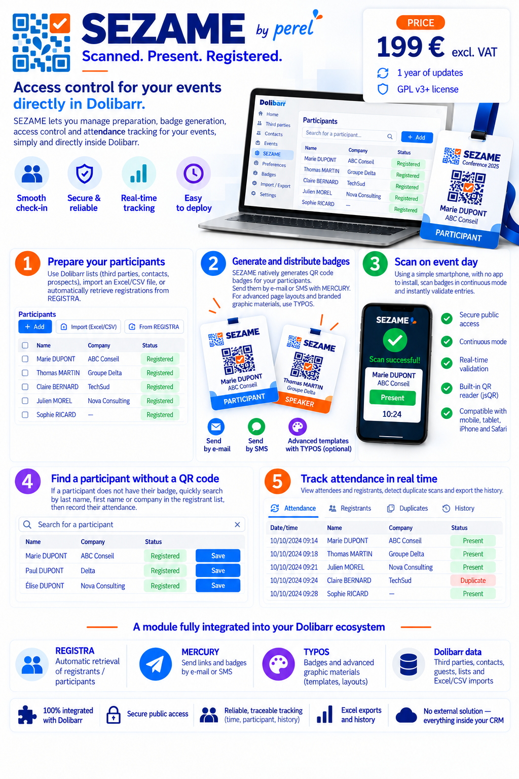 Sesame – Event Access Control, QR Codes, Badges and Real-Time Attendance Tracking for Dolibarr