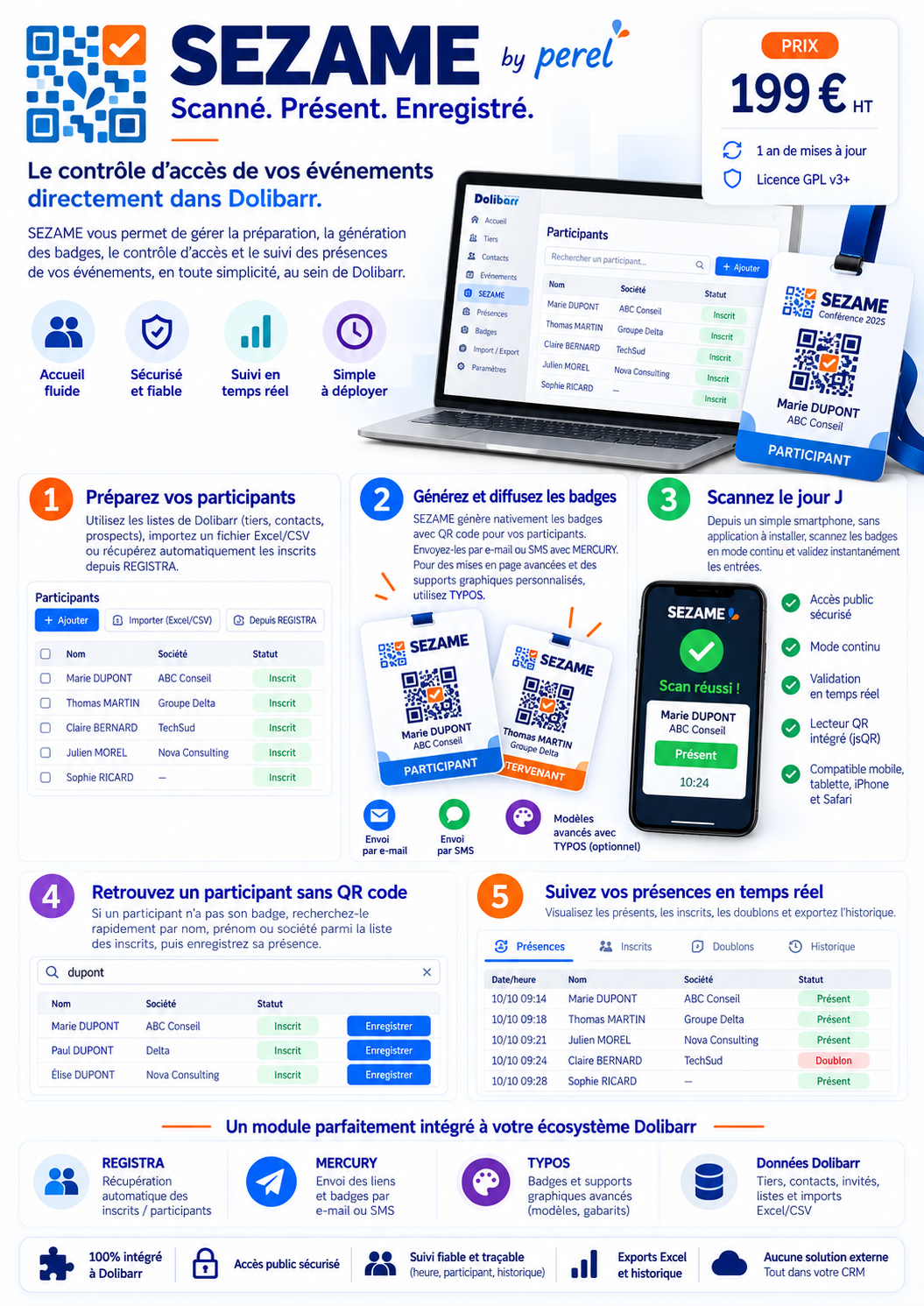 Sezame – Contrôle d’accès, QR codes, badges et suivi des présences pour Dolibarr