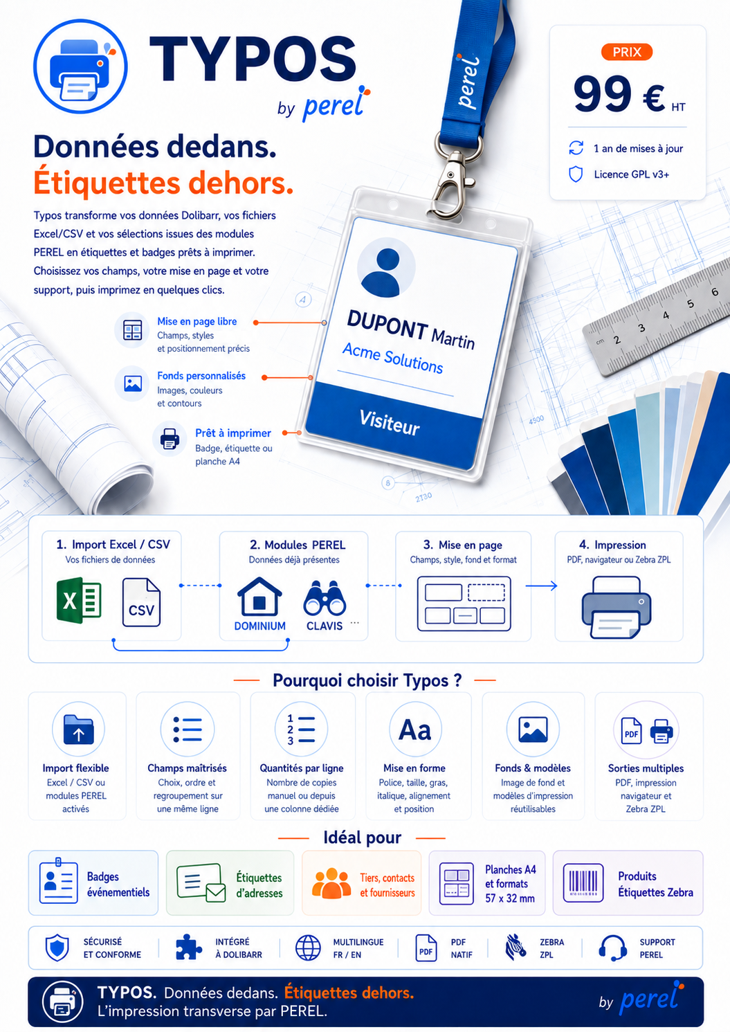 Typos – Impression d’étiquettes et badges pour Dolibarr