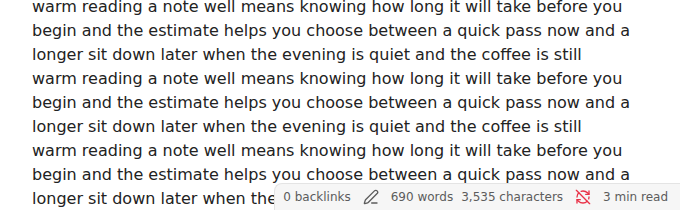 The status bar showing "3 min read" under a page of text