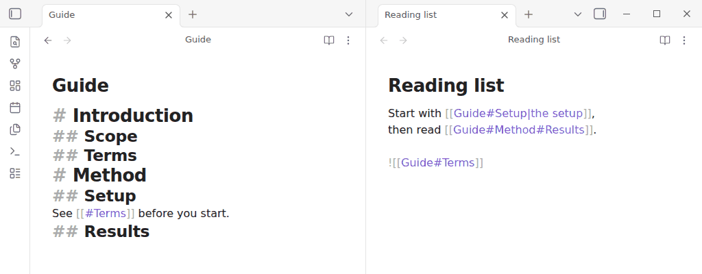 Running Number headings in this note: the headings get numbers, and links to them in the same note and in another note are rewritten