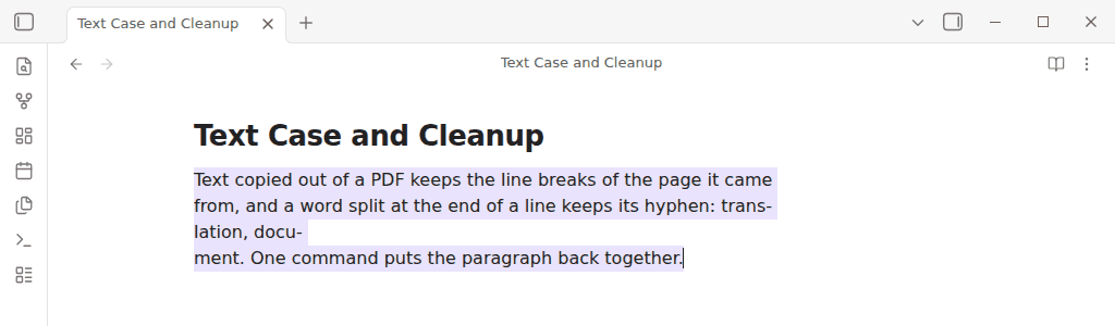 A hard-wrapped, hyphenated paragraph pasted from a PDF, joined into one line with Join wrapped lines