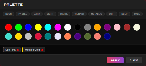 Palette picker with modifiers and swatches