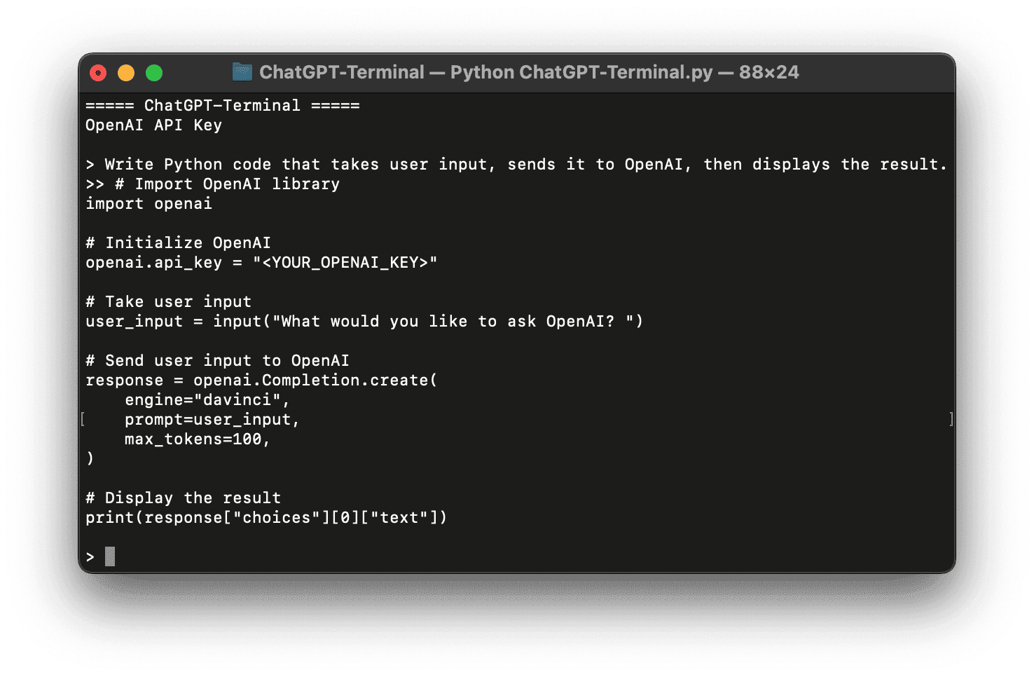 如何在终端中使用chatGPT?