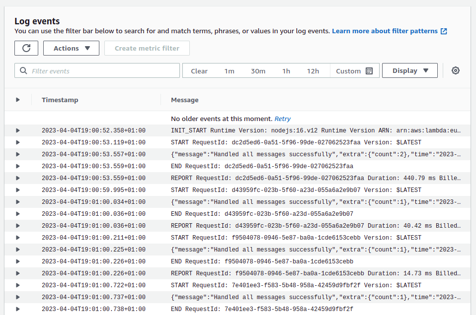 Application logs from AWS CloudWatch