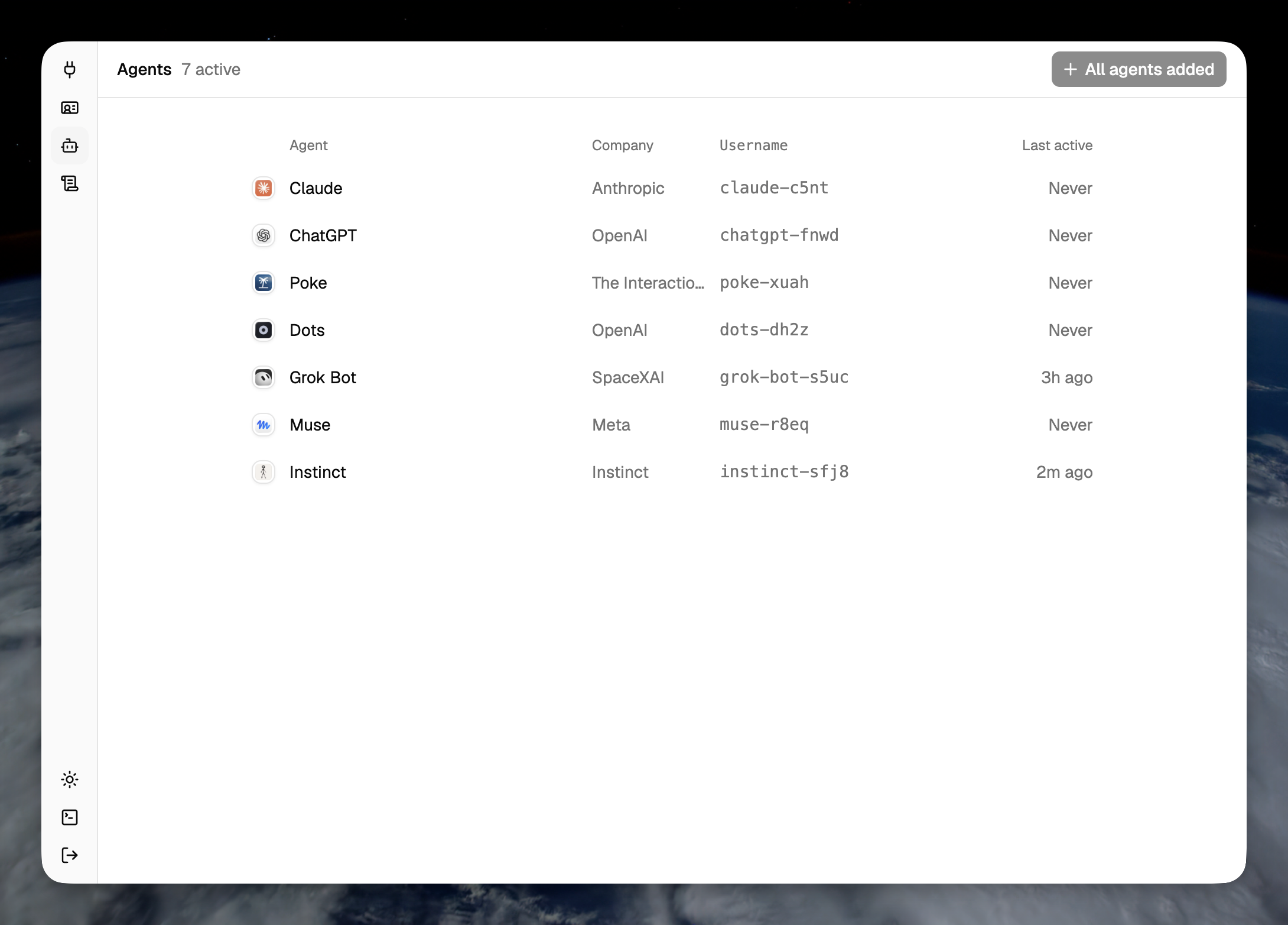 Personal Agent Proxy agents dashboard