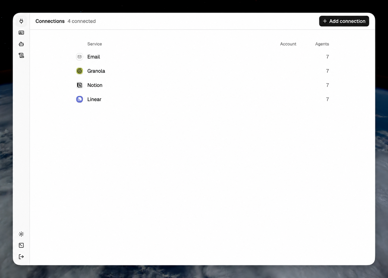 Personal Agent Proxy connections dashboard