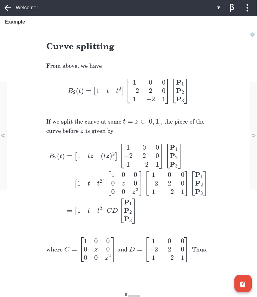 Screenshot: A single page of a note with math is rendered. A page number is shown at the bottom of the screen and the text uses a medium, serif font.