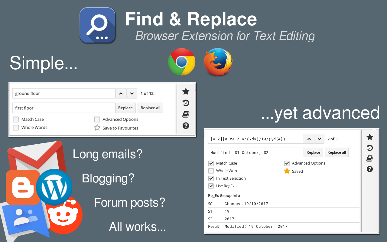 Find & Replace Browser Extension - Web Store Screenshot A