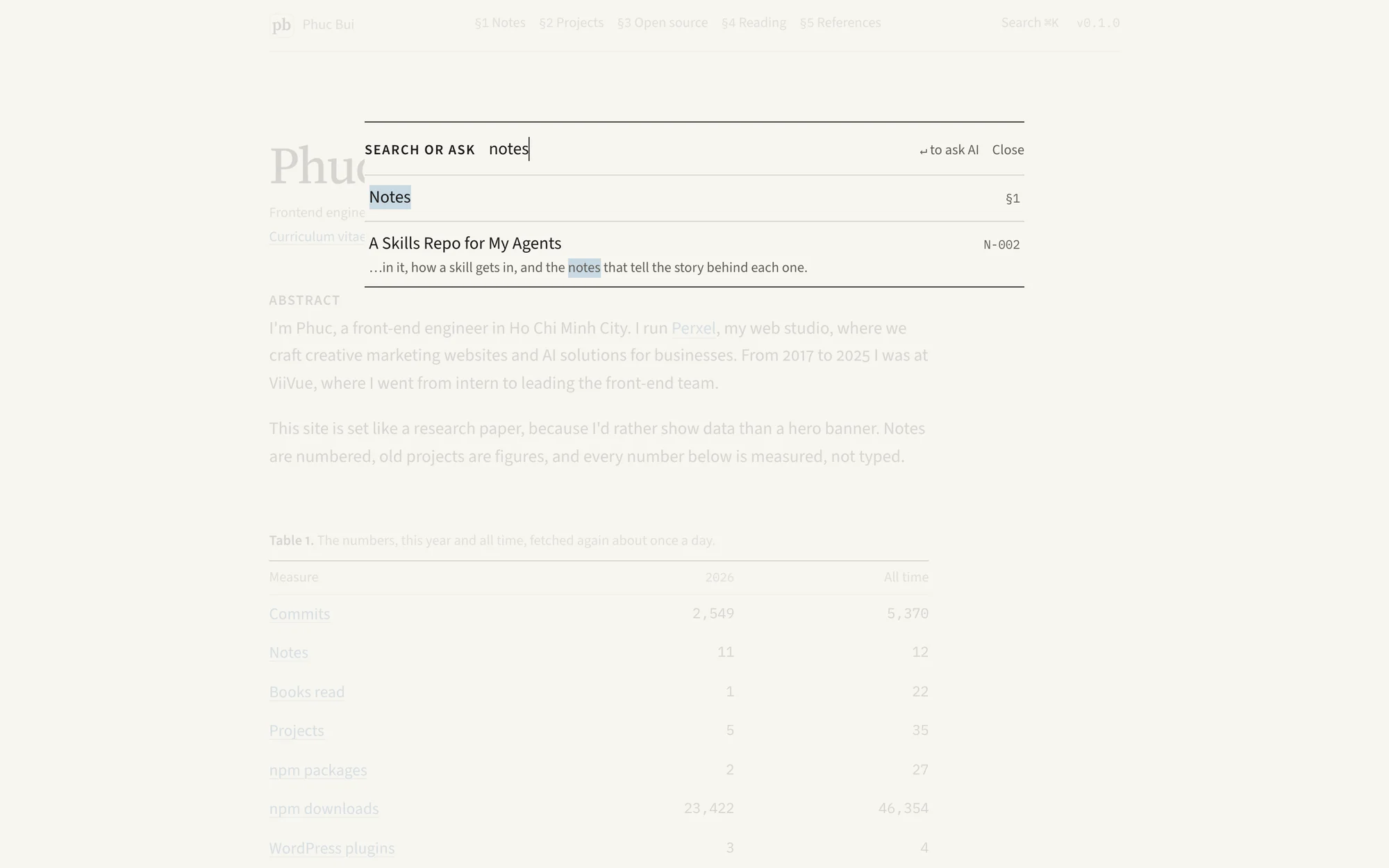 A plain, paper-like search box on phucbm.com