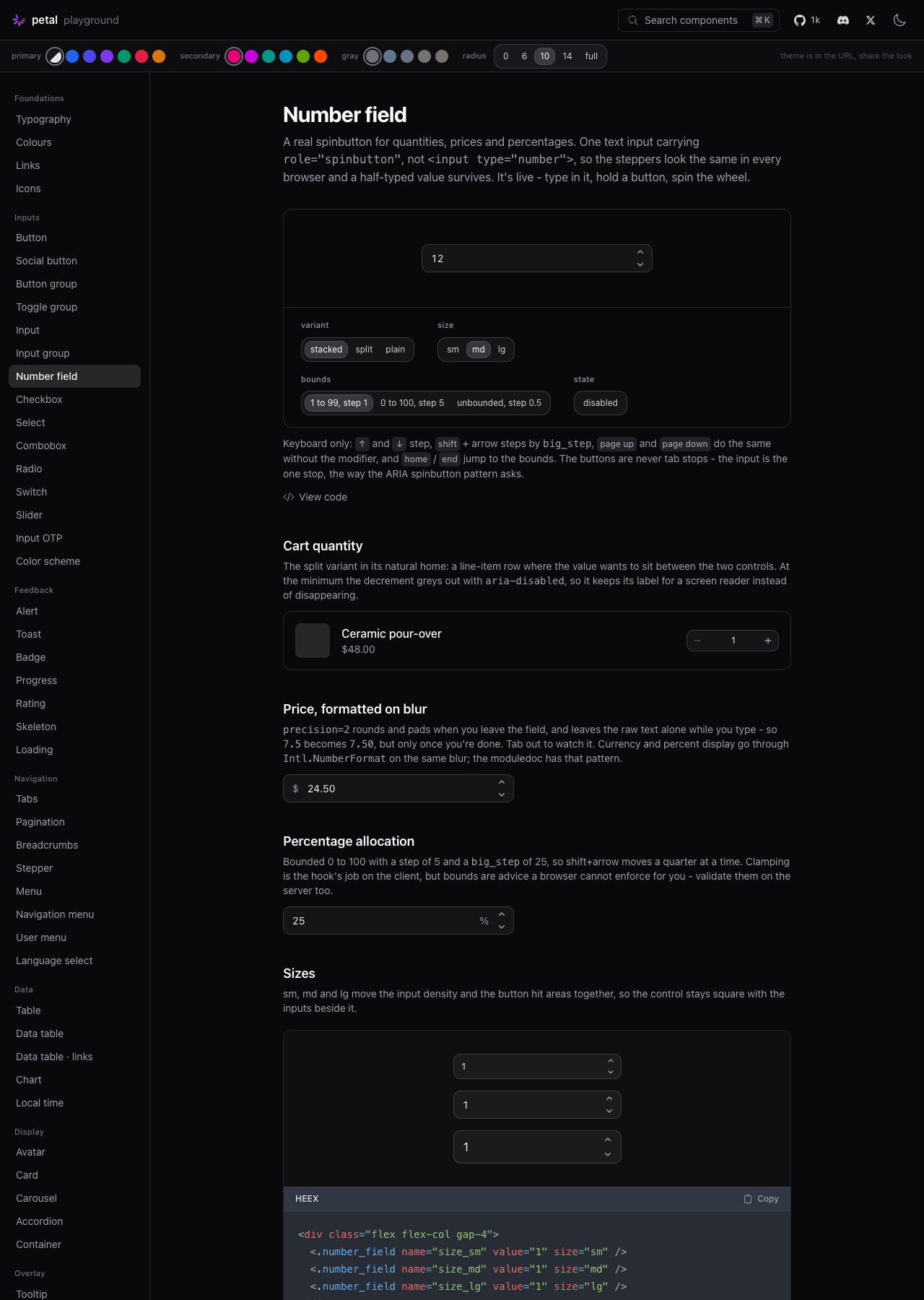 Number field, dark mode