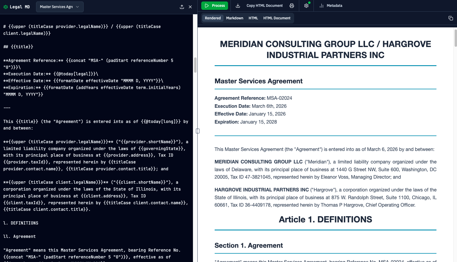 Legal Markdown JS Playground