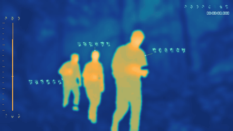 Custom navy, teal, and gold thermal colors with independently colored HUD elements