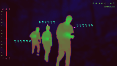 A seeded random thermal palette and independently randomized HUD colors, stable across frames