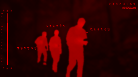 Virtual Boy palette: the scene and HUD rendered entirely in shades of red and black