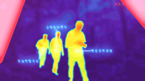 Neon red waveform, target, and timecode with cyan callouts and independent opacity