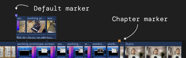 Supported markers highlighted in a FCP timeline