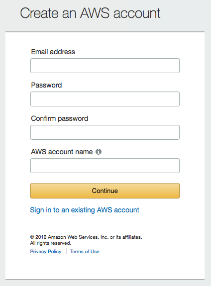 AWS Sign-up Screen