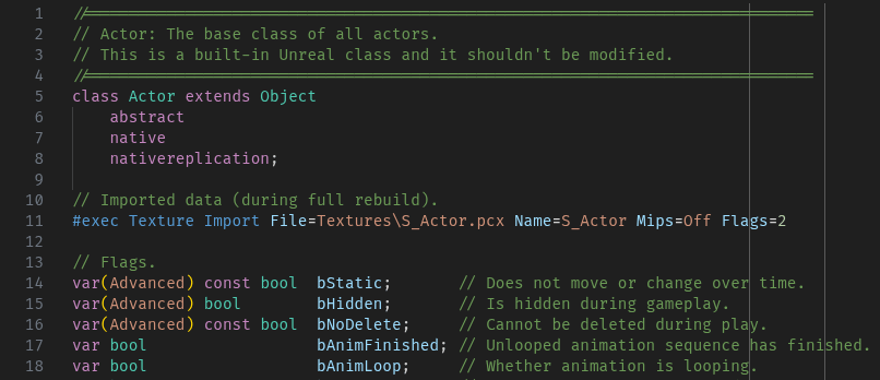 Image of unreal script code with syntax highlighting
