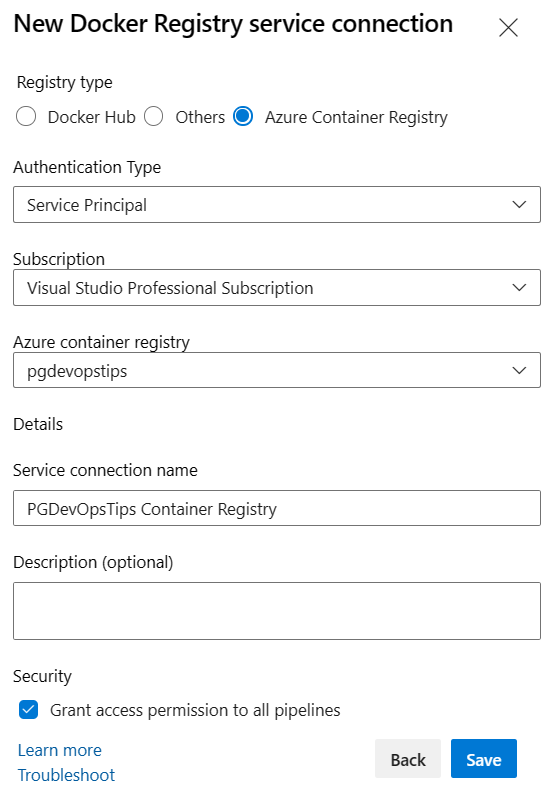 Azure DevOps Service Connection Navigation Bar