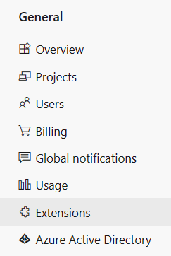 Azure DevOps Organization Settings General Extensions Navigation